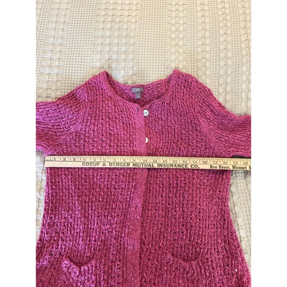 J Jill Rose Pink Linen Cotton Blend Open Weave Cardigan Sz Large Fuchsia Pink - Picture 9 of 10